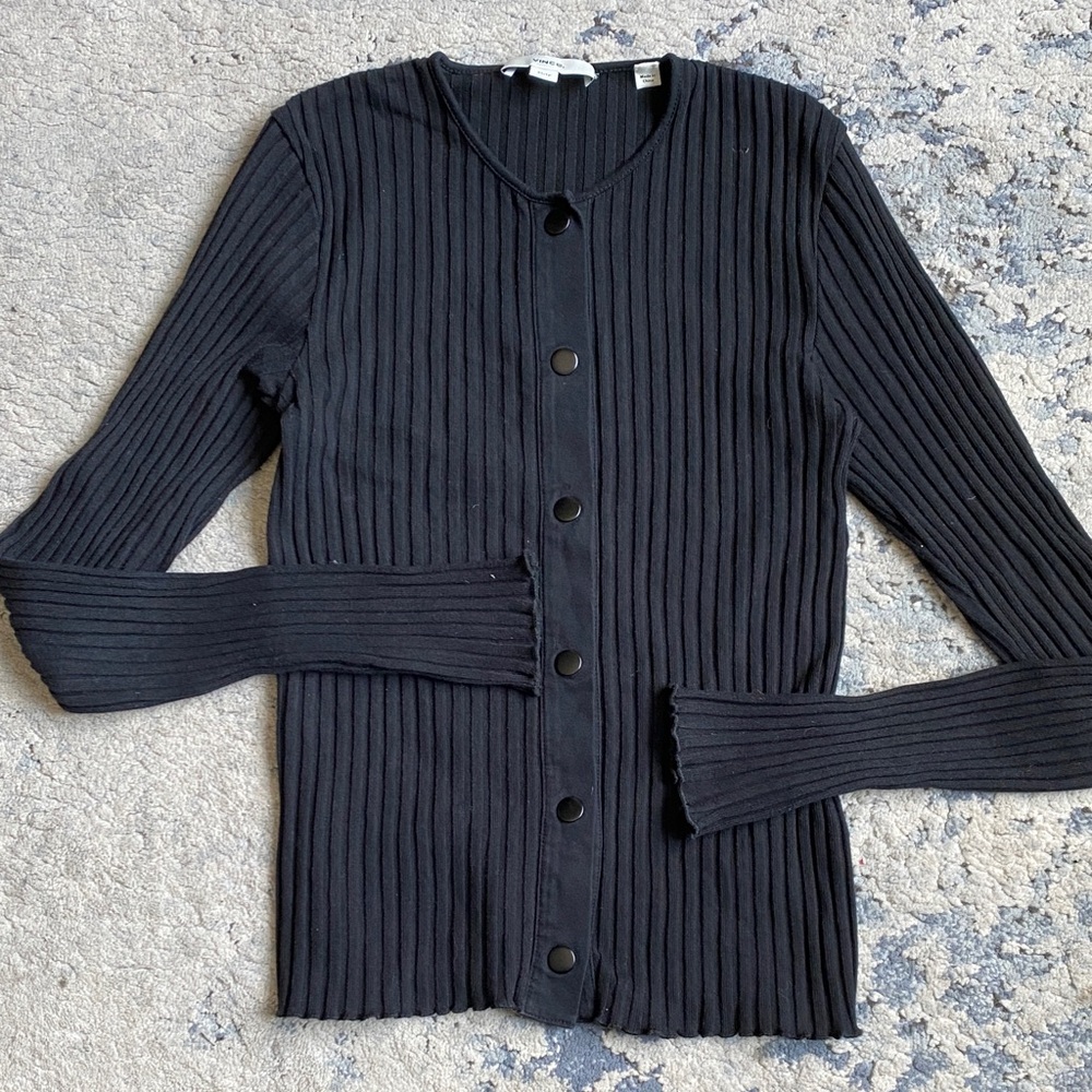 VINCE Black Ribbed Button-Up Sweater